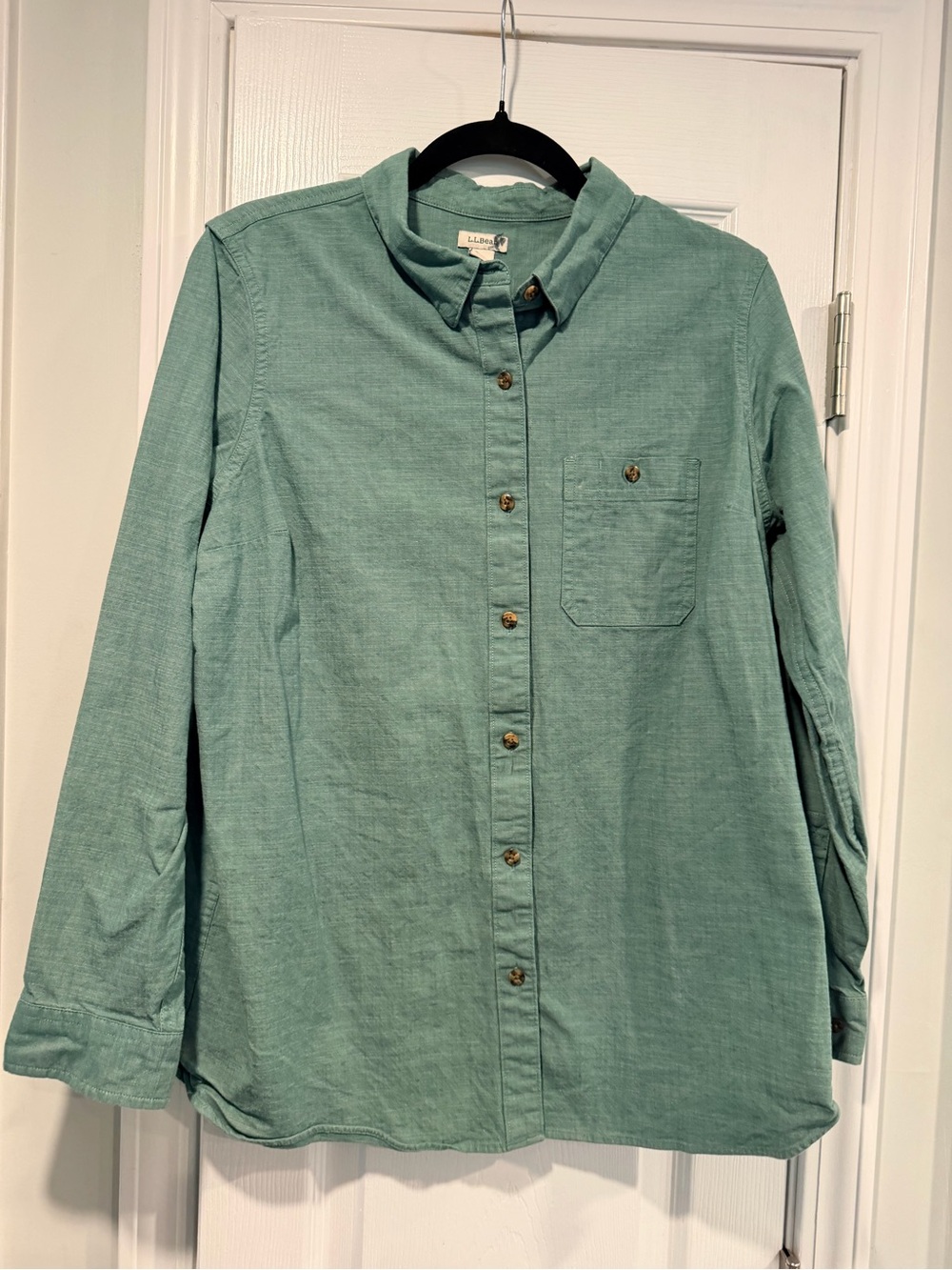 L.L. Bean Size L Sage Green Stretch Cotton Long Sleeve Button Down Outdoor Shirt